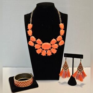 Coral Orange Statement Necklace Set